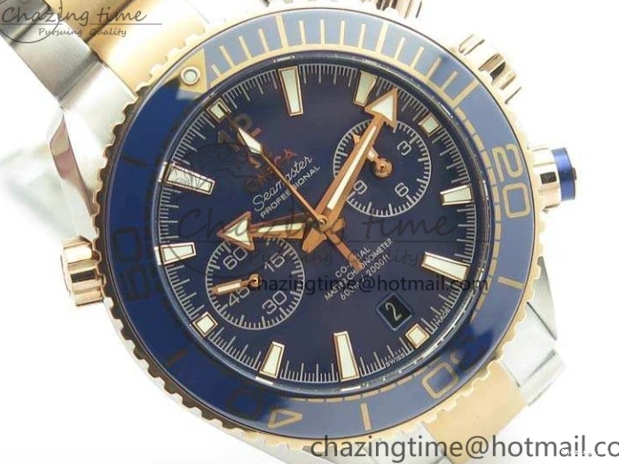 0412 Seamaster Pro Chrono SS RG OM Best Edition Blue Ceramic Blue Dial On SS RG Bracelet A Snug 8129